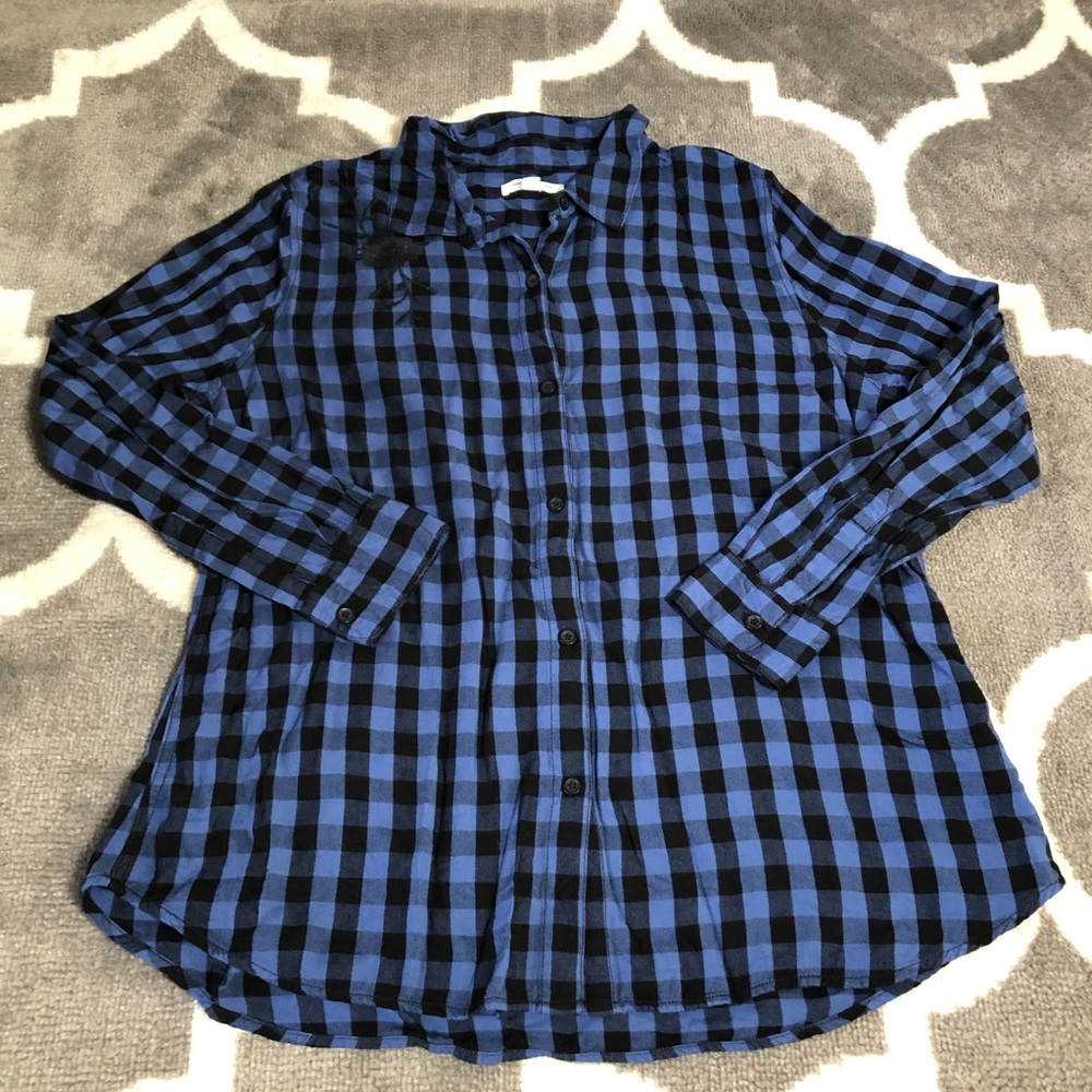 Beach Lunch Lounge Shirt Womens Large Plaid Checkered Button Up